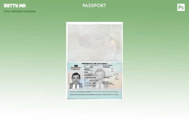 Шаблон за колумбиски пасош (сегашен) модерен стил